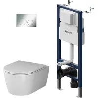 Am.pm Wand-WC spülrandlos Set mit Vorwandelement Komplettset Unterputz Spülkasten Vorwandspülkasten Keramik Unterputzspülkasten Schüssel Drückerplatte