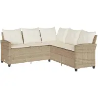 vidaXL L-förmiges Couchsofa mit Kissen Beige Polyrattan