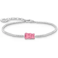 Thomas Sabo Tennisarmband mit pinkfarbenem Goldbären und Steinen Silber