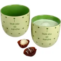 MamboCat 2x I Love Matcha Becher 370ml Steingut-Tassen 2 Personen Matcha-Drink Tee grün