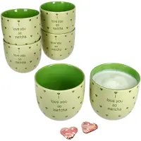 MamboCat 6x I Love Matcha Becher 370ml Steingut-Tassen 6 Personen Matcha-Drink Tee grün