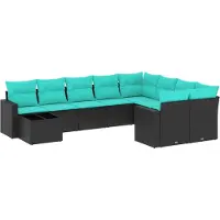 vidaXL 10-tlg. Garten-Sofagarnitur mit Kissen Schwarz Poly Rattan