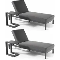 Oviala 2er-Set Sonnenliegen mit Beistelltischen aus grauem Aluminium - Galapagos