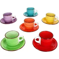 MamboCat 6er Set Uni bunt Cappuccinotassen mit Untertassen 200ml Steingut 6 Pers Kaffee Tee