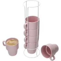 MamboCat 6er Set Kaffeebecher mit Ständer Stata 250ml rosa Tasse Henkel Porzellan stapelbar