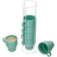 MamboCat 6er Set Kaffeebecher mit Ständer Stata 250ml mint Tasse Henkel Porzellan stapelbar