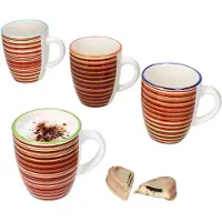 MamboCat 4er Set Linea Kaffeebecher 320ml Steingut-Tassen 4 Pers gestreift mediterran Tee