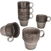 MÄSER Prospero 6x Kaffeebecher 290ml braun Porzellantassen 6 Pers Tee Relief