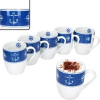 MamboCat Ahoi 6x Kaffeebecher 280ml Porzellan-Tassen 6 Pers Tee Kakao nautisch Anker