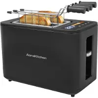 AoraKitchen Toaster - Mit Toastklammern - 6 Heizstufen - LED-Bildschirm - Timer - Schwarz