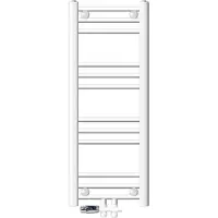 LuxeBath Badheizkörper Mittelanschluss 300 x 800 mm Weiß gerade mit Thermostat und Anschlussgarnitur Durchgang Boden - Heizkörper, ohne Heizstab