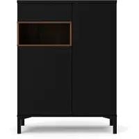 Ebuy24 Ringe Sideboard 2 Türen, 1 Schublade und 1 Fach, schwarz und Walnuss Nachbildung.