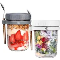 OEM Havermout-Set für dein Frühstück - 3er Set - Glas - Übernachtungsmüsli - Mason-Jar-Design