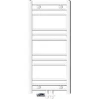 LuxeBath Badheizkörper Mittelanschluss 400 x 800 mm Weiß gerade mit Anschlussgarnitur inkl. Thermostat Durchgang Boden Weiß Heizkörper , ohne Heizstab