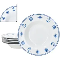 MamboCat Ahoi 6x Suppenteller 180ml Porzellan 6 Pers. tiefe Teller Pasta nautisch Anker