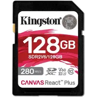 Kingston Technology 128GB Canvas React Plus SDXC UHS-II 280R/100W U3 V60 for Full HD/4K, 128 GB, SDXC, Klasse 10, UHS-II, 280 MB/s, 100 MB/s