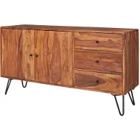 KADIMA DESIGN Sheesham Sideboard, Landhausstil, 3 Schubladen & 2 Türen, Haarnadelbeine. 145x40x75 cm |