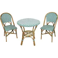 Axi Jacqueline Bistroset 3-teilig, Grün/Weiß | Bistrotisch mit 2 Stühlen, Rattan, Vintage Design | Bistro Gartenmöbel Set für Garten / Balkon / Terrasse | Balkonset / Sitzgruppe