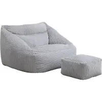 HOME DELUXE - Sitzsack COZY mit Hocker - Stoff: Samt Cord, Farbe: Hellgrau - Maße: 100 x 88 x 80 cm, inkl. Füllung I Sitzmöbel Bean Bag Sitzsäcke