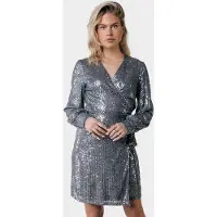 Colourful Rebel Damen Kleider Xita Sequins Real Wrap Dress - Zilver - Größe S