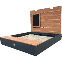 Axi Mandy XL Sandkasten aus FSC Holz mit Sitzbank, Stauraum, Deckel & Kreidetafel | Sand Kasten in Anthrazit & Braun inklusive Bodenplane | 130 x 120 x 98 cm