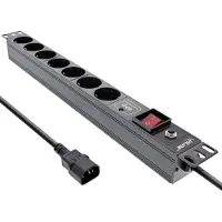 InLine 19" Steckdosenleiste, 7-fach Schutzkontakt, C14, ÜSS, Überlastschutz, 7 AC-Ausgänge, C14-Koppler, IEC 320, 2500 W, 1,5 mm², C14-Koppler, Schwarz