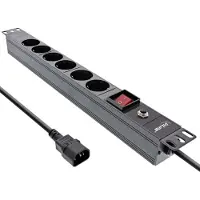 InLine 19" Steckdosenleiste, 6-fach Schutzkontakt, C14 Stecker, Überlastschutz, 6 AC-Ausgänge, 2500 W, 1,5 mm², C14-Koppler, Schwarz, Aluminium, Kunststoff
