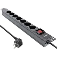InLine 19" Steckdosenleiste, 7-fach Schutzkontakt, mit Schalter, 2m, schwarz, 7 AC-Ausgänge, Typ F, 3680 W, 1,5 mm², Typ F (Schuko), Schwarz