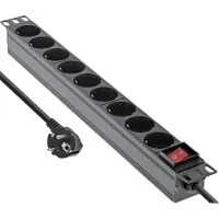InLine 19" Steckdosenleiste, 9-fach Schutzkontakt, mit Schalter, 2m, schwarz, 9 AC-Ausgänge, C4-Koppler, 3680 W, 1,5 mm², C4-Koppler, Schwarz