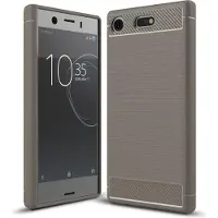 König Design Sony Xperia XZ1 Mini Handy Hülle TPU Case Carbon Fiber Schutz Cover Grau Etuis