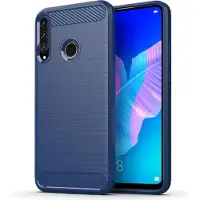 König Design Hülle Handy Schutz für Huawei P40 Lite E Case Cover Bumper Carbon Optik Blau