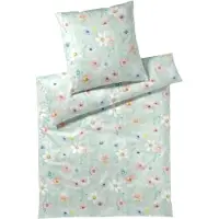Elegante Mako Satin Bettwäsche Pastel 24519-4 Blumen aqua 135x200