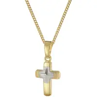 Trendor 28385 Kreuz für Kinder Gold 585/14K Bicolor + Vergoldete Silberkette