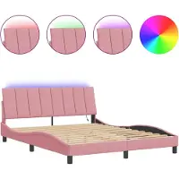 vidaXL Bettgestell mit LED ohne Matratze "Hanko" Rosa 160x200 cm Samt
