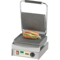 Neumarker Manufaktur Kontaktgrill Panini Master, Zuverlässiger Grill mit Digitaltimer und massiven Graugussplatten, oben + unten geriffelt
