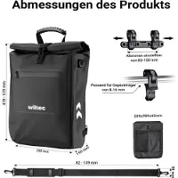 Wiltec 3 in 1 Gepäckträgertasche schwarz, Fahrradtasche Rucksack 25 l Stauraum, Gepäcktasche mit Laptopfach, wasserresistente Fahrrad Tasche