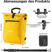 Wiltec 3 in 1 Gepäckträgertasche gelb, Fahrradtasche Rucksack 25 l Stauraum, Gepäcktasche mit Laptopfach, wasserresistente Fahrrad Tasche
