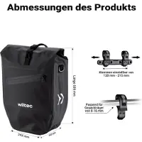 Wiltec Gepäckträgertasche schwarz, Fahrradtasche Gepäckträger 28 l Stauraum, Gepäcktasche mit Tragegurt, Fahrrad Tasche wasserresistent Reflektoren