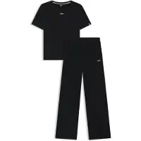 BOSS Schlafanzug "CI Short Set", Damen, Gr. L, schwarz (schwarz 001), Jersey, Obermaterial: 95% Baumwolle, 5% Elasthan, Rundhals, Homewear-Sets Schlafanzug, zweifarbig, Rundhals