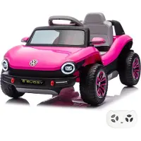 Vrooomy Volkswagen E-Buggy Kinder Elektroauto 12V (1–5 Jahre) – Offiziell Lizenziert, mit Fernbedienung, Bluetooth & Kofferraum – Kinder Elektrofahrzeug – Rosa