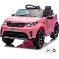 Vrooomy Land Rover Discovery Kinder Elektroauto 12V (1–6 Jahre) – Offiziell Lizenziert, mit Fernbedienung, Bluetooth, AUX/USB & Ledersitz – Kinder Elektrofahrzeug – Rosa