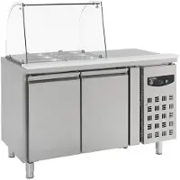 CombiSteel Kühltisch TOAD mit Glasaufsatz | 2x Tür + LED | 2x1/1 GN | 314 Liter, HxBxT 136,5x136x70cm | +2/+8°C | Edelstahl | + Geschirrtuch