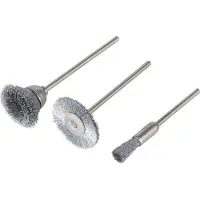 Wolfcraft 3 Mini-Edelstahl-Drahtbürsten, 2,35mm Rundschaft, Inhalt: Scheibenbürste Ø20mm,Topfbürste Ø15mm,Pinselbürste Ø5mm