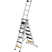 MUNK Günzburger Steigtechnik Stufen-Mehrzweckleiter 3-teilig mit nivello-Traverse und clip-step R13 3x6 Stufen