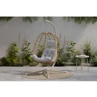 Ambia Garden Hängesessel , Natur, Hellgrau, Beige , Metall, Kunststoff, Textil , Füllung: Polyester , 100x186x111 cm , Gartenmöbel, Hängesessel