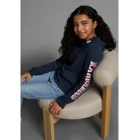 Kangaroos Langarmshirt "Kapuzenshirt mit Ärmeldruck" gerade Passform, bedrucktes Design, mit Kapuze, aus 100% Baumwolle