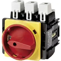 Eaton 280936 Hauptschalter, P5, 250 A, Einbau, 3-polig, NOT-AUS-Funktion, mit rotem Drehgriff und gelbem Sperrkranz, abschließbar in 0-Stellung