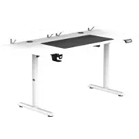 Ultradesk HIGHLANDER XXL - Weiß - Großer Computertisch, elektrische Höhenverstellung, Regale für Monitore, 160x70cm Platte, Mauspad und Zubehör