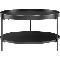 SalesFever Couchtisch Ø 69 cm | rund | mit 2 Ablageflächen | MDF mit Eschenholzfurnier | Metallgestell | B 69 x T 69 x H 39 cm | Schwarz