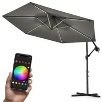 Swing&Harmonie Luxus LED Sonnenschirm mit RGB Beleuchtung inkl. Fernbedienung, APP Steuerung, Ampelschirm, Garten Schirm 350 cm - anthrazit